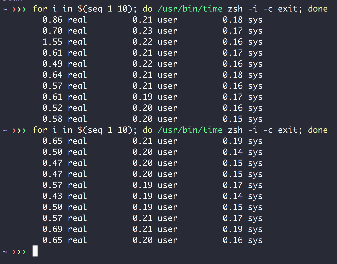 “zsh startup time before”